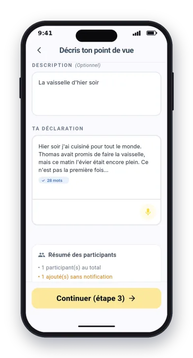 Describing your side in the app