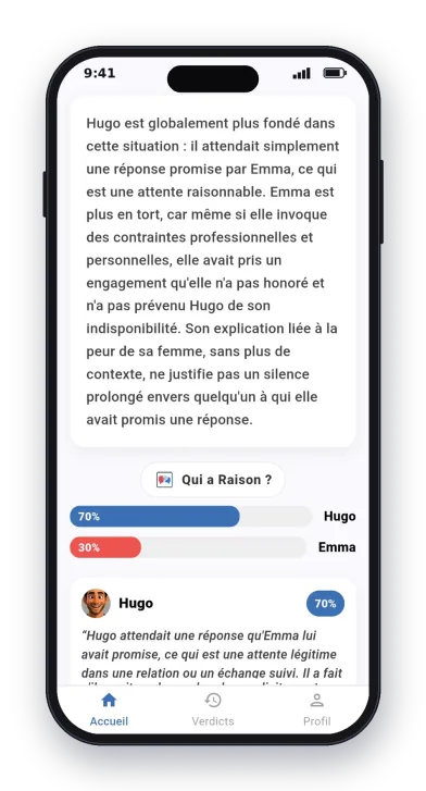 The verdict screen in the app