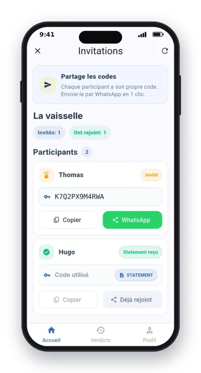 Inviting the other person in the app